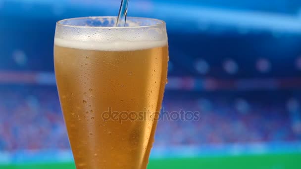 Glas kaltes Bier mit Schaum und Kondenswasserperlen — Stockvideo