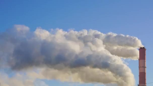 Cinemagraph loop. White smoke from thermal power pipes against a blue sky — 비디오