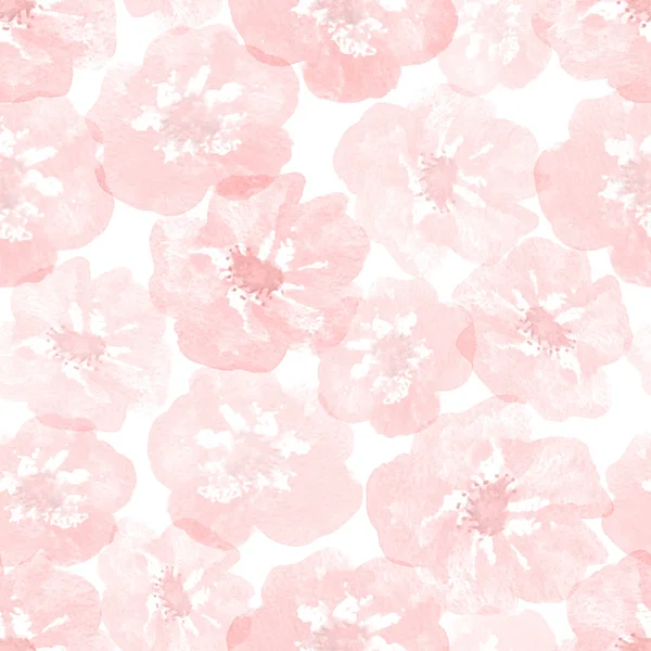 Delicate pink watercolor flowers on a white background. Seamless — ストック写真