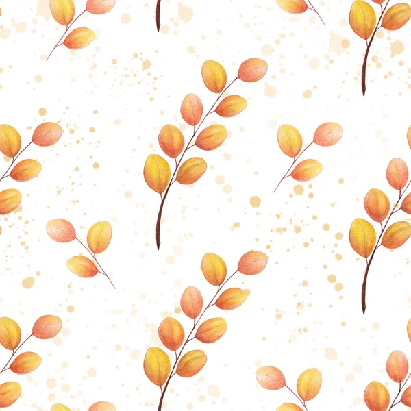 Autumn seamless pattern watercolor leaves. Decorative hand drawn