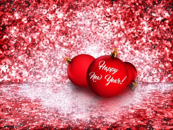 Shining decorative background of red sequins with the New Year's — Stock Photo, Image