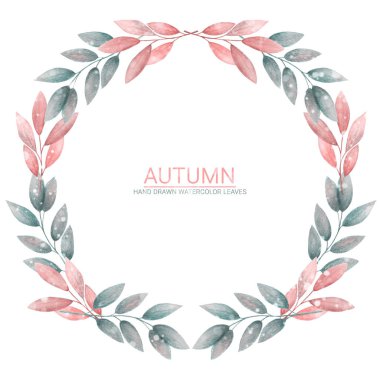 Beyaz arka planda güzel bir suluboya yaprak çelengi. Aralık