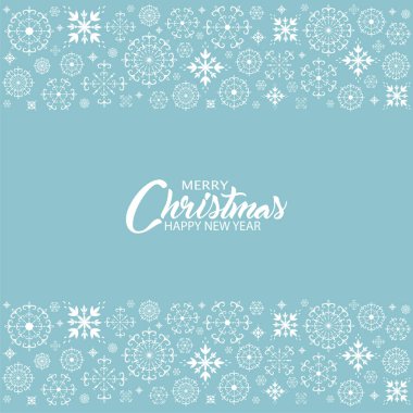 Güzel Noel ve mutlu yeni yıl afişleri. Metnin için fotokopi alanı var. Dekoratif el çizimi açılış vektörü kar taneleri mavi bir arkaplan üzerinde tasarım için.