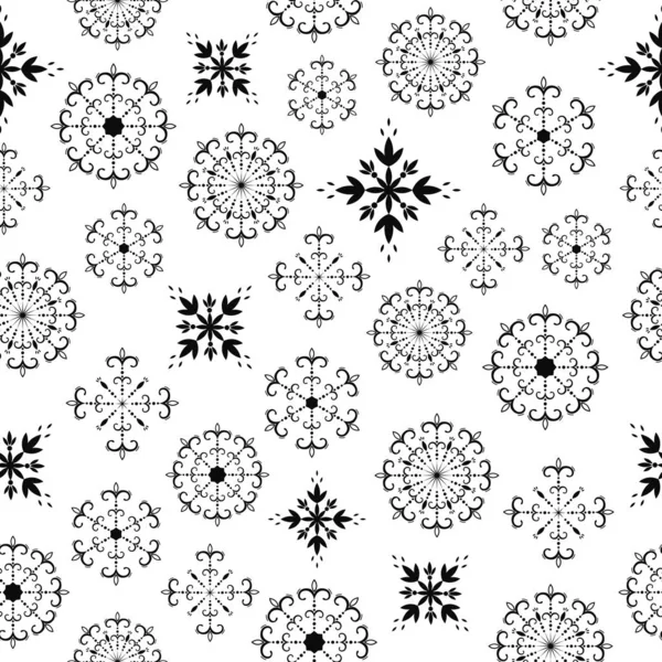 Mooi Naadloos Patroon Met Opengewerkte Vector Sneeuwvlokken Decoratief Met Hand — Stockvector