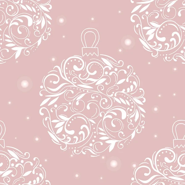 Hermoso patrón sin costuras con calados vector juguetes de Navidad. Patrón decorativo para el diseño sobre un fondo rosa . — Archivo Imágenes Vectoriales