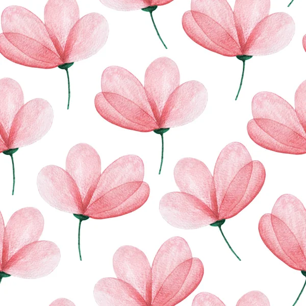 Hand drawn seamless pattern watercolor pink flowers. Romantic illustration for design Valentine's Day or Woman's Day greeting cards, wedding invitation, wallpaper, wrapping paper