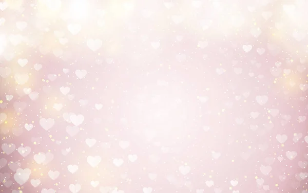 Ilustración rosa abstracta de corazones transparentes. Gran brillo brillante fondo bokeh, pancarta, cartel de cumpleaños, Día de San Valentín o Día de la Mujer. Vista superior, espacio para copiar la tarjeta de felicitación, invitación — Foto de Stock