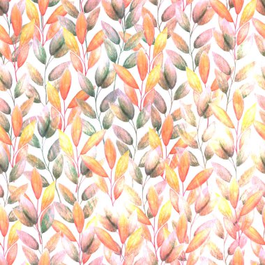 Dekoratif, dikişsiz suluboya yeşil yapraklar. Beyaz arka planda el çizimi çizimi. Tasarım kartları, davetiyeler, duvar kağıtları, ambalaj kağıtları.