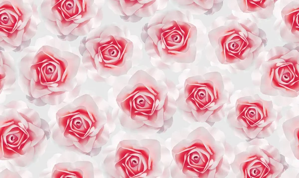 豪華な紙ピンクと白のバラのシームレスなパターン バレンタインデーや女性の日のグリーティングカード 結婚式の招待状 包装紙のための装飾的な花のイラスト — ストック写真