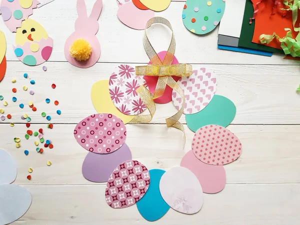Child Makes Crafts His Own Hands Easter Colorful Handmade Multi — Stock Photo, Image