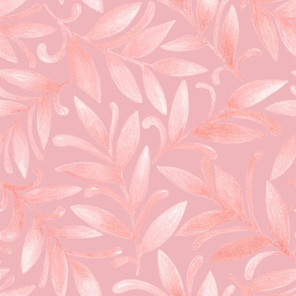 Abstract Hand Drawn Watercolor Seamless Pattern Pink Leaves Branches Curls — Stock Photo, Image