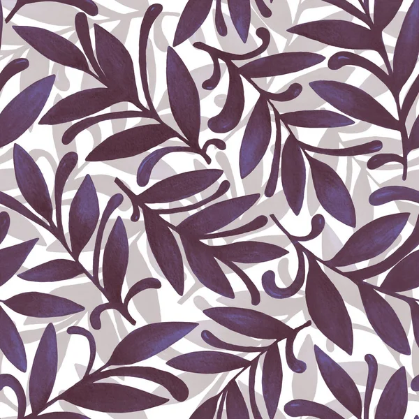 Декоративный Ручной Рисунок Акварели Бесшовный Узор Фиолетовых Листьев Ветвей Кудрей — стоковое фото