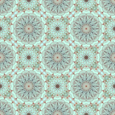 Çiçeksel elementlerle renklendirilmiş mandala 'nın kusursuz desenli taşıyıcısı. Tasarım fayansları, kartlar, davetiyeler, duvar kağıtları, ambalaj kağıtları için klasik mozaik. Etnik, İslami, Arap, Hintli, Osmanlı motifi
