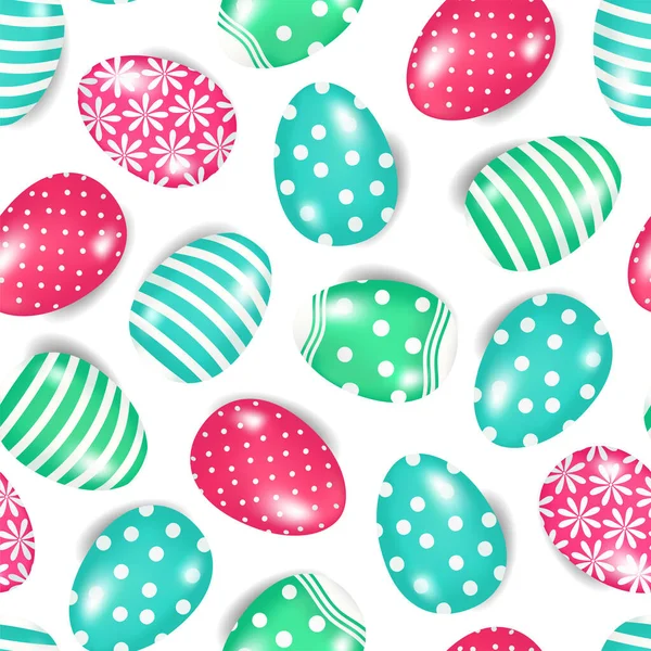 Hand drawn seamless pattern of many eggs with lines, circles, flowers, glare, shadow. Pearls and leaves. Illustration for Easter, greeting card, invitation, wallpaper, wrapping paper, fabric, textile — Stock Illustration Hand Drawn Seamless Pattern Many Eggs Lines Circles Flowers Glare Stock Vector