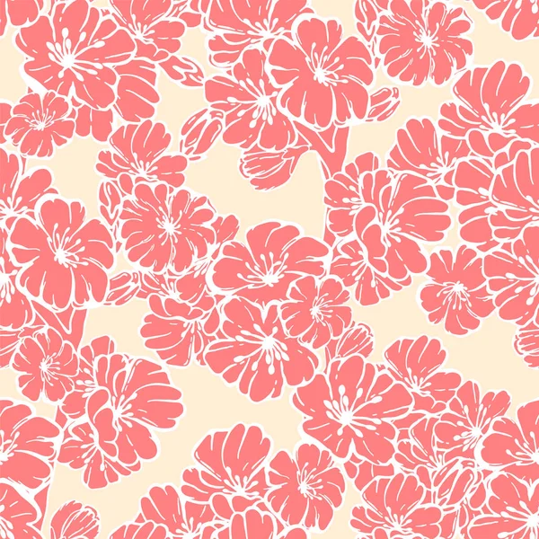 Vector Patrón Sin Costura Dibujado Mano Sakura Primavera Rosa Flores — Archivo Imágenes Vectoriales