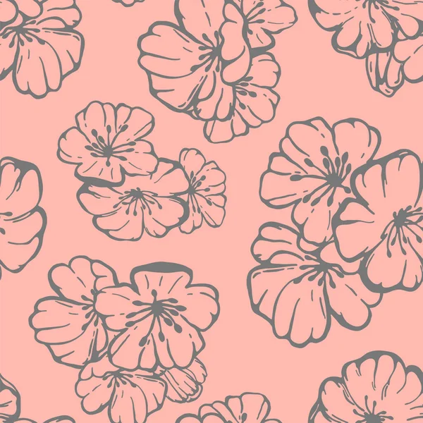 Vector Patrón Sin Costura Dibujado Mano Sakura Primavera Gris Rosa — Archivo Imágenes Vectoriales