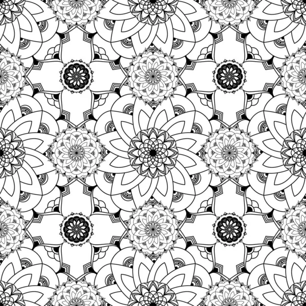 Vecteur Motif Sans Couture Dessiné Main Mandala Orné Éléments Floraux — Image vectorielle