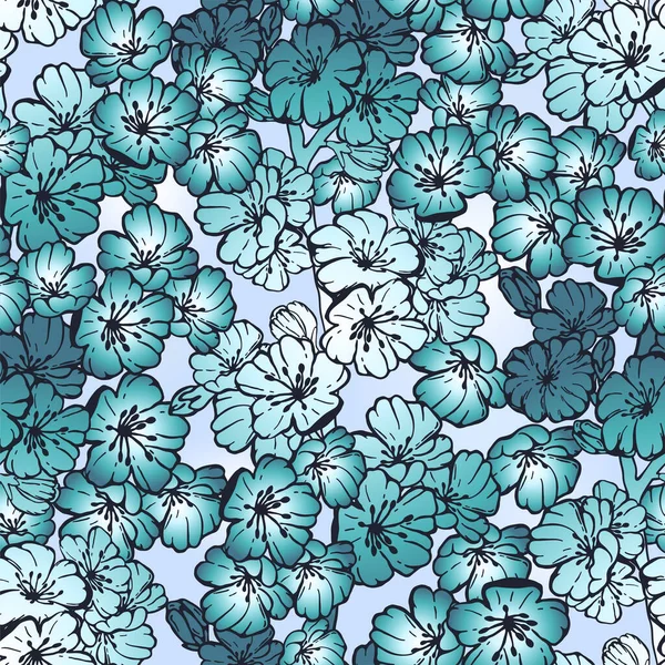 Ручной Рисунок Вектор Бесшовного Рисунка Белый Синий Весной Сакура Цветы — стоковый вектор