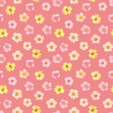 Pembe arka planda renksiz çiçek açan el çizimi desen. Tasarım kartı, davetiye, duvar kağıdı, ambalaj kağıdı, kumaş için dekoratif bahar suluboya çizimi