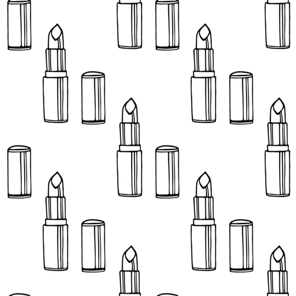 Patrón Sin Costuras Dibujado Mano Lápiz Labial Tapa Lápiz Labial — Archivo Imágenes Vectoriales