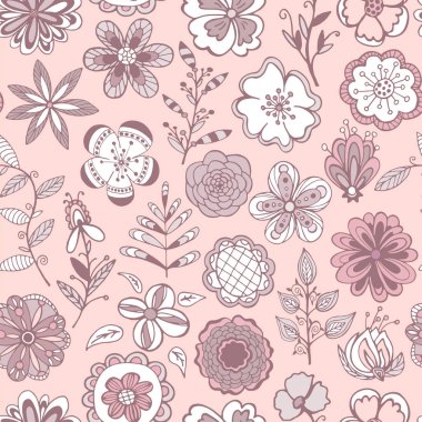 El çizimi, çiçek açan desenler, desenli yapraklar. Bahar çiçekleri. Tasarım kartı, davetiye, duvar kağıdı, ambalaj kağıdı, bebek odası için renkli çizim çizimi