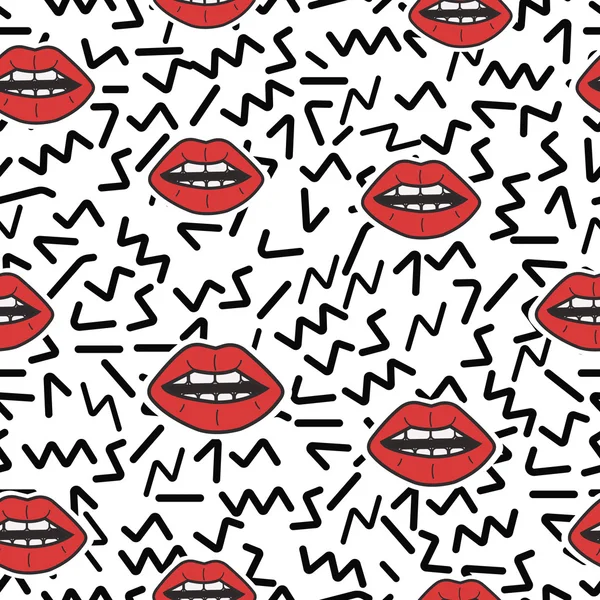 Seamless pattern with Memphis style.Vector background with stickers in cartoon 80s-90s comic style. — Stock vektor