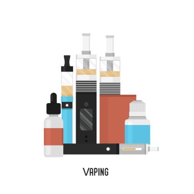 Vaping sigara küme. Vaping cihazlar ve sıvı. Icon set Vape smoking.vector izole