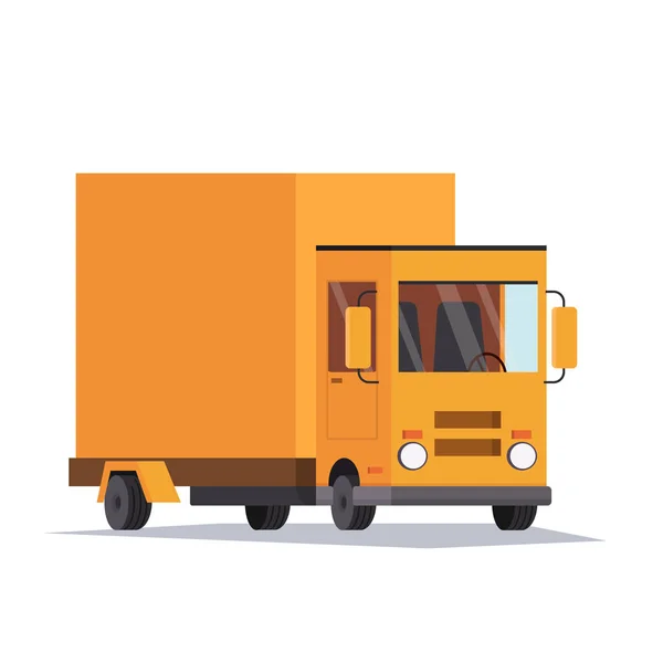 Conceito do serviço de transporte. Caminhão van de entrega rides.Flat Vector ilustração — Vetor de Stock