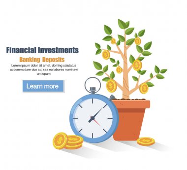 Kasası. Kaydetme para kavramı. Mali kar büyüme. Kar artırmak. Büyüme süreci bitki-para. düz stil vektör çizim