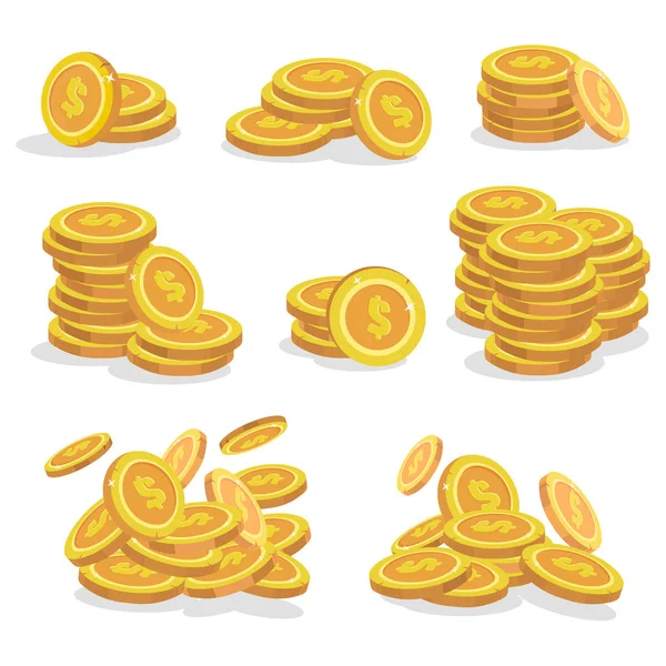 Iconos monedas para la interfaz de juego. Conjunto de moneda de dibujos animados para apps.Vector ilustración . — Archivo Imágenes Vectoriales