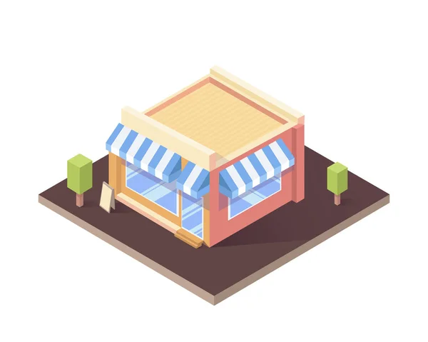 Ізометрична будівля ізольоване кафе або магазин. Плоска векторна ілюстрація . — стоковий вектор