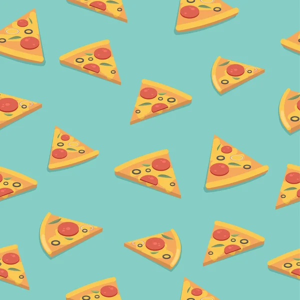 Шматочок піци яскравий безшовний візерунок. Векторні ілюстрації . — стоковий вектор