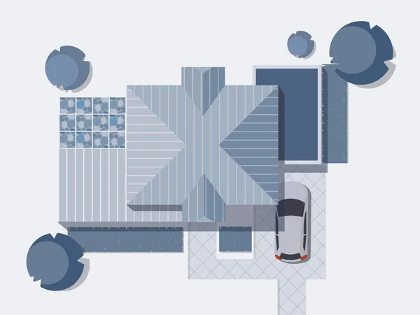 Top view of a country with house, courtyard, lawn and garage. Top view of a house. Monochrome Vector illustration. Royalty Free Stock Vectors