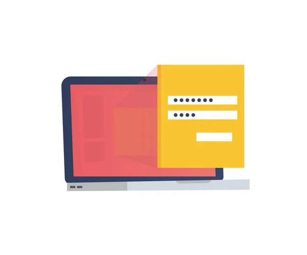 Laptop met wachtwoord en Login formulier. Gebruikersnaam, wachtwoordvelden, log in knop. vectorillustratie — Stockvector