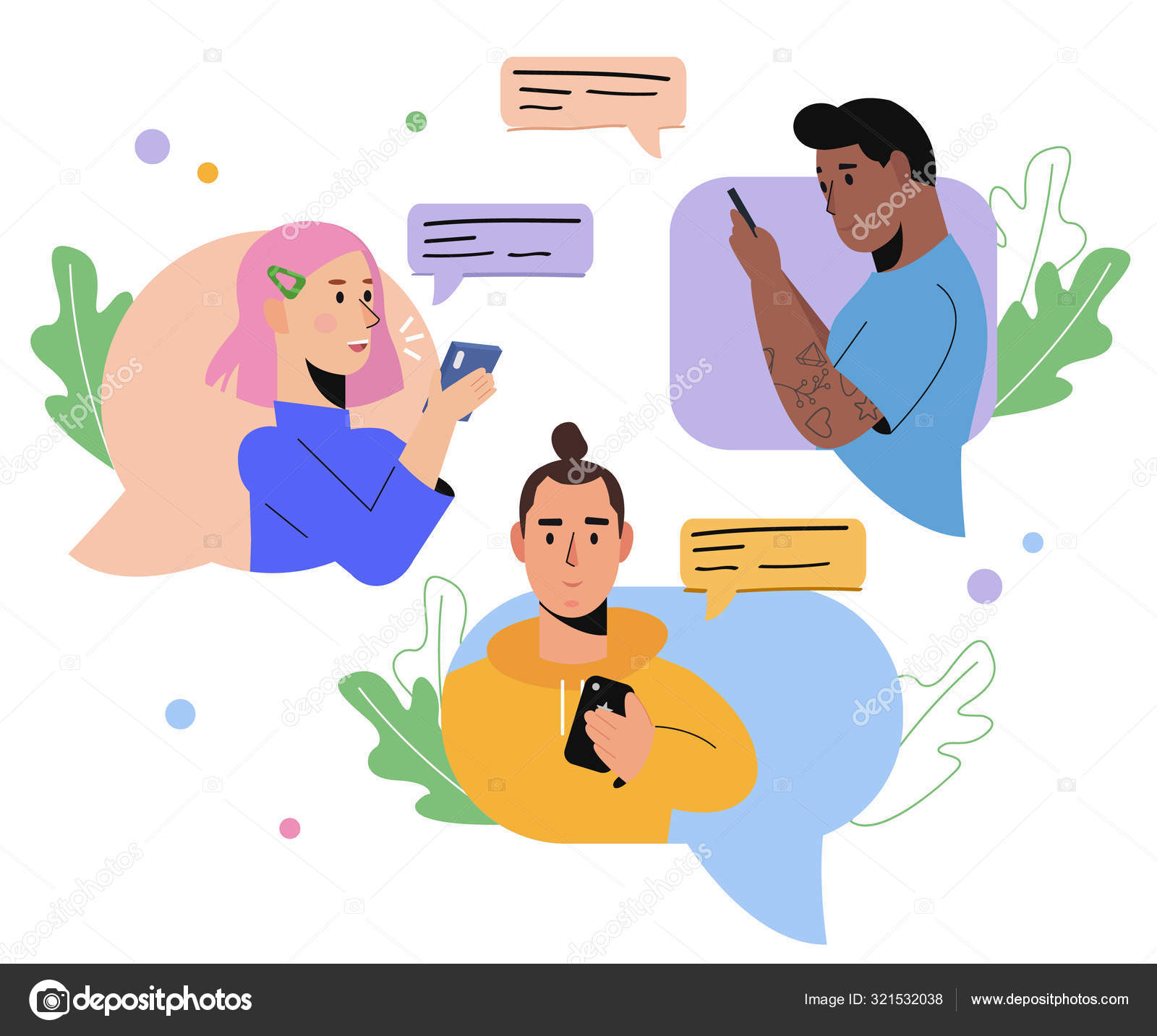 Young People Use Smartphones Chatting Messenger Social Network Social Media  Stock Vector Image by ©bsvit #321532038