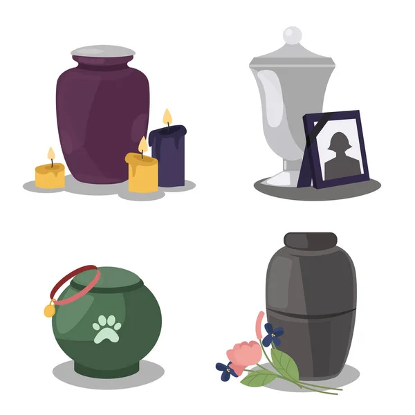 Collection Funeral Service Icons Urns Cremation Ceremony Funeral Columbarium Urn — Stock Vector