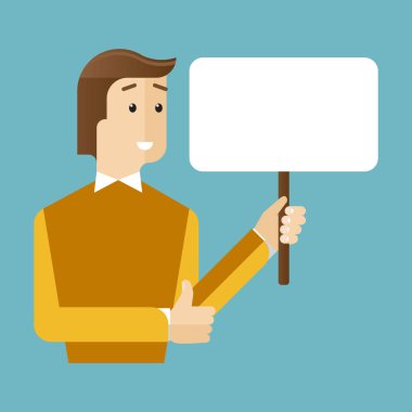 Boş afişini ile genç adam.