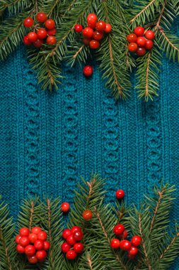 Örme kazak arka plan karede olarak köknar ağacı. Noel kavramı. Soyut desen. Düz yatıyordu.