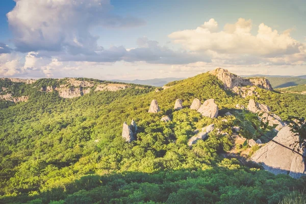 View from the top of the mountain Ilyas Kaya. Golden hour. — Stock Photo, Image