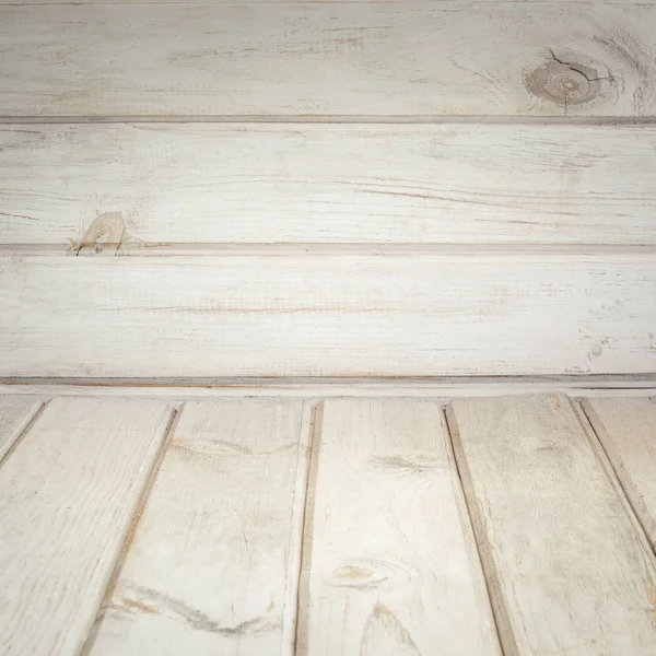 Fondo de madera blanca con piso de madera blanca en el interior para mostrar su producto. Estilo vintage . — Foto de Stock