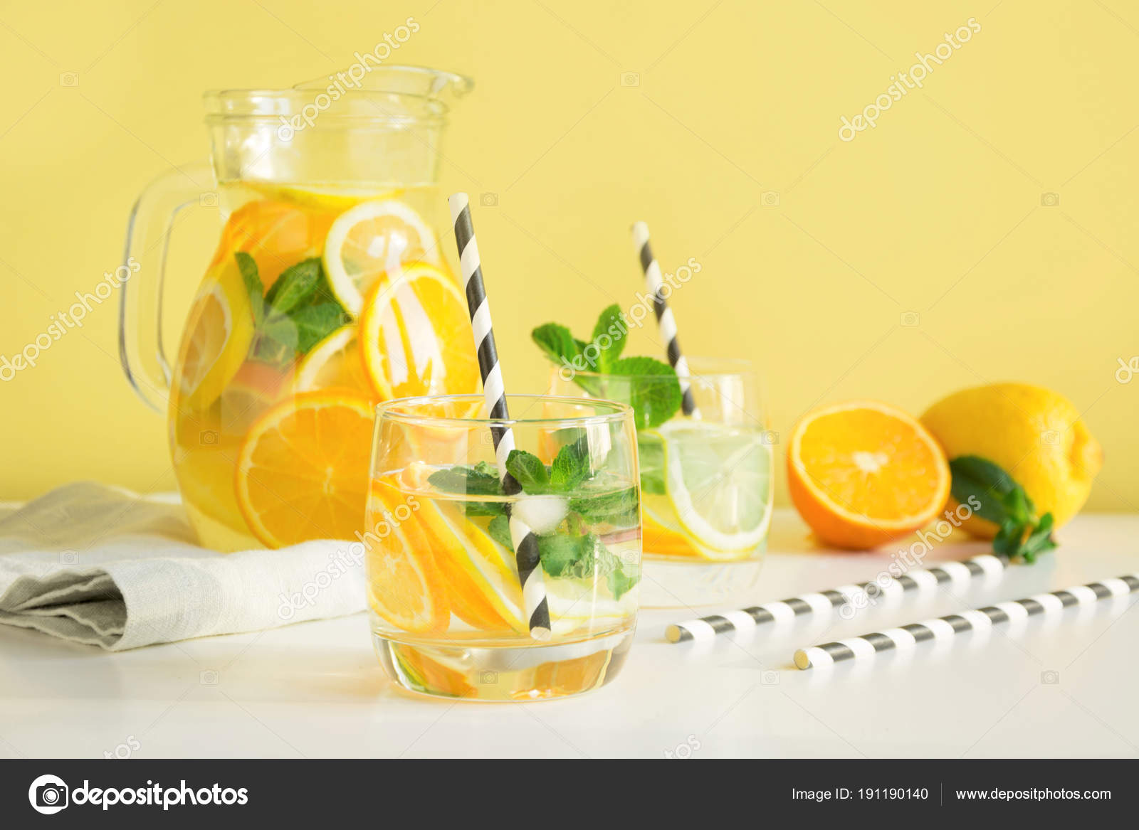 Summer Detox Lemonade Water With Lemon Orange Ice And Mint In Glass Close Up Stock Photo C Svetlana Cherruty 191190140