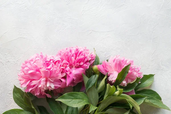 Bouquet Bellissimi Fiori Peonia Rosa Come Cornice Copia Spazio Testo — Foto Stock