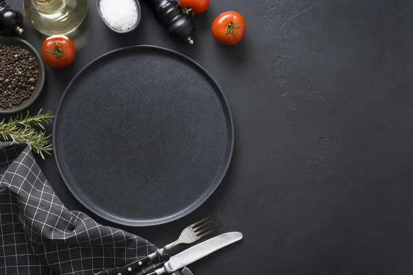 Fondo Con Plato Gris Especias Ingredientes Para Cocinar Adobo Sabrosos —  Fotos de Stock