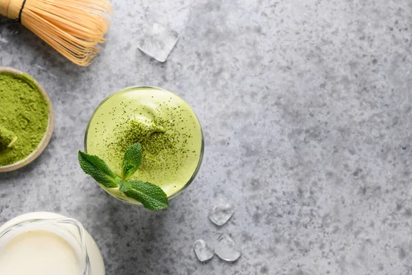 Dalgona Iced Matcha Tea Tasty Viral Drink Time Self Isolation — Stock Photo, Image