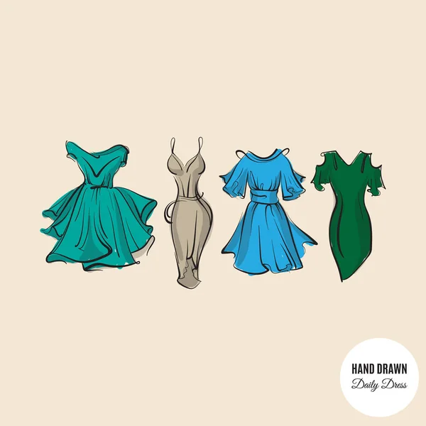 Vector collectie van hand getrokken vrouw dagelijks jurken — Stockvector