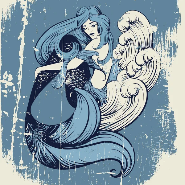 Arte marino con hermosa sirena flaca — Archivo Imágenes Vectoriales