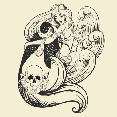 Güzel illüstrasyon dövme gerçekçi tarzda. Gotik, karanlık moda sanat