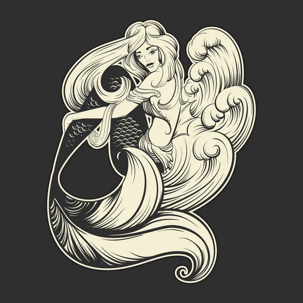 Ilustración vectorial de hermosa sirena — Vector de stock