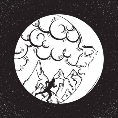 Vektör el peyzaj moon ile çizilen illüstrasyon