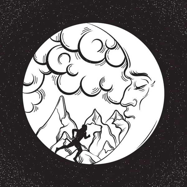 Vektör el peyzaj moon ile çizilen illüstrasyon